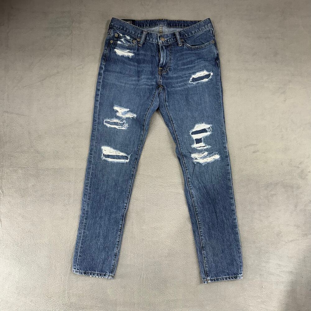 Abercrombie & Fitch Jeans Mens 30X32 Felix SuperSlim Stretch Blue Denim Distress